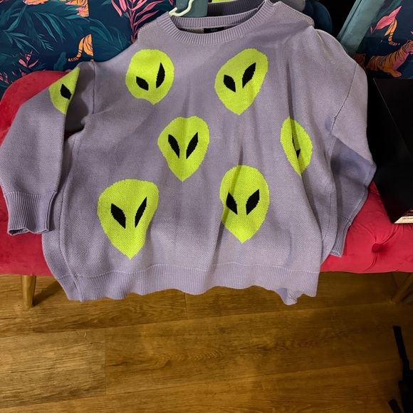 Purple Sweater with Neon Alien Design - Picture 4 of 4
